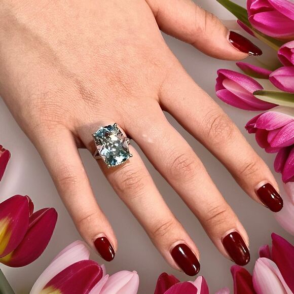 Natural Solitaire Blue Topaz Ring 6.5 14k WG 19.58 Cts Certified $3,950 310546 - Picture 11 of 16